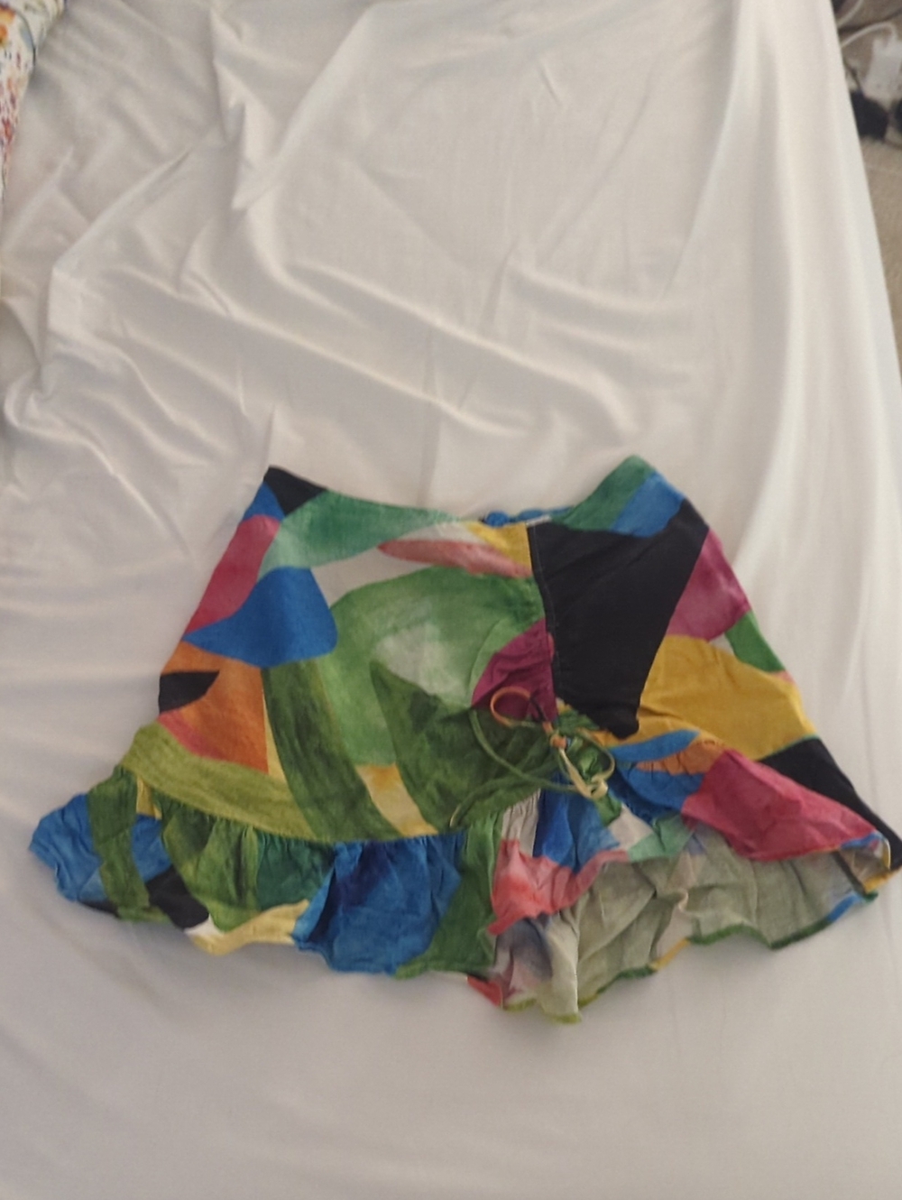 H&M Colorblock Floral-Abstract Linen Blend Skater Skirt